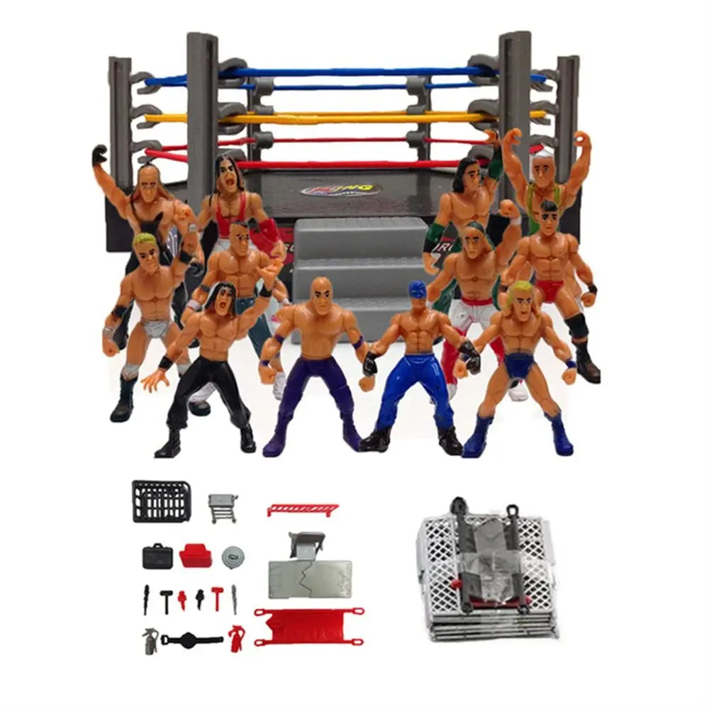 Fighting Station Wrestling Toys Wrestler Athlete Arena Cage Wrestling Figure Action Figures Assembled Gladiator Model Set