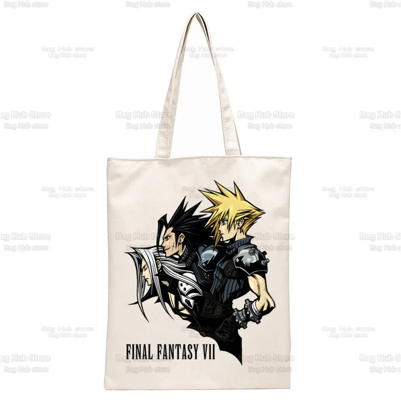 Final Fantasy Game Shopper Bags Shopping Tote Bag Cloud Strife Buster Cactus Shoulder Bag Canvas Large College Handbag