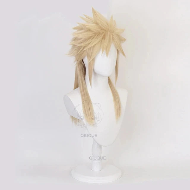 Anime Final Fantasy VII FF7 Cloud Strife Linen Blonde Cosplay Wig Heat Resistant Synthetic Hair Wigs + Wig Cap