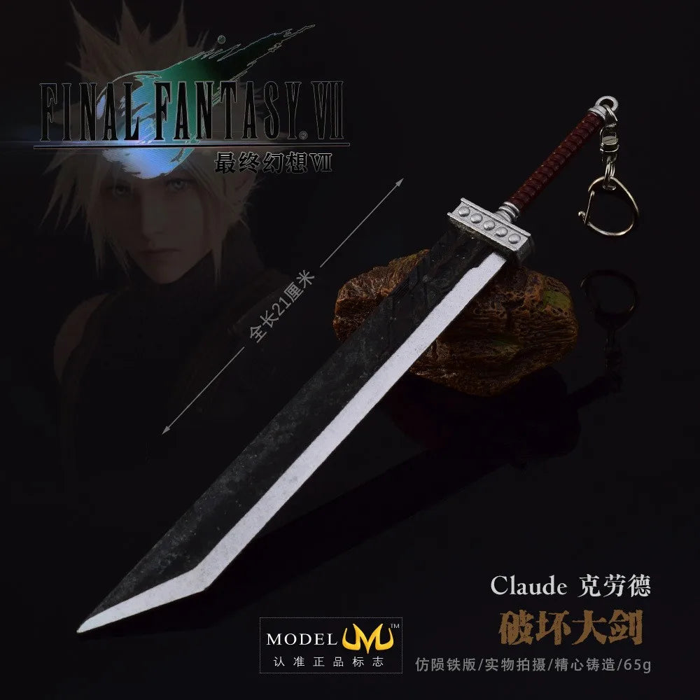 Final Fantasy Weapon Cloud Strife Buster Sword Keychain 22cm Metal Anime Game Samurai Uncut Blade Weapon Model Gifts Toy for Boy