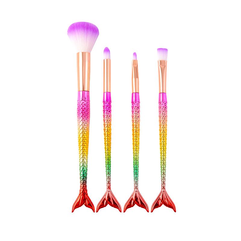 Fishtail handle soft hair super soft color makeup brush four-piece set soft skin-friendly eye shadow brush facial beauty powder