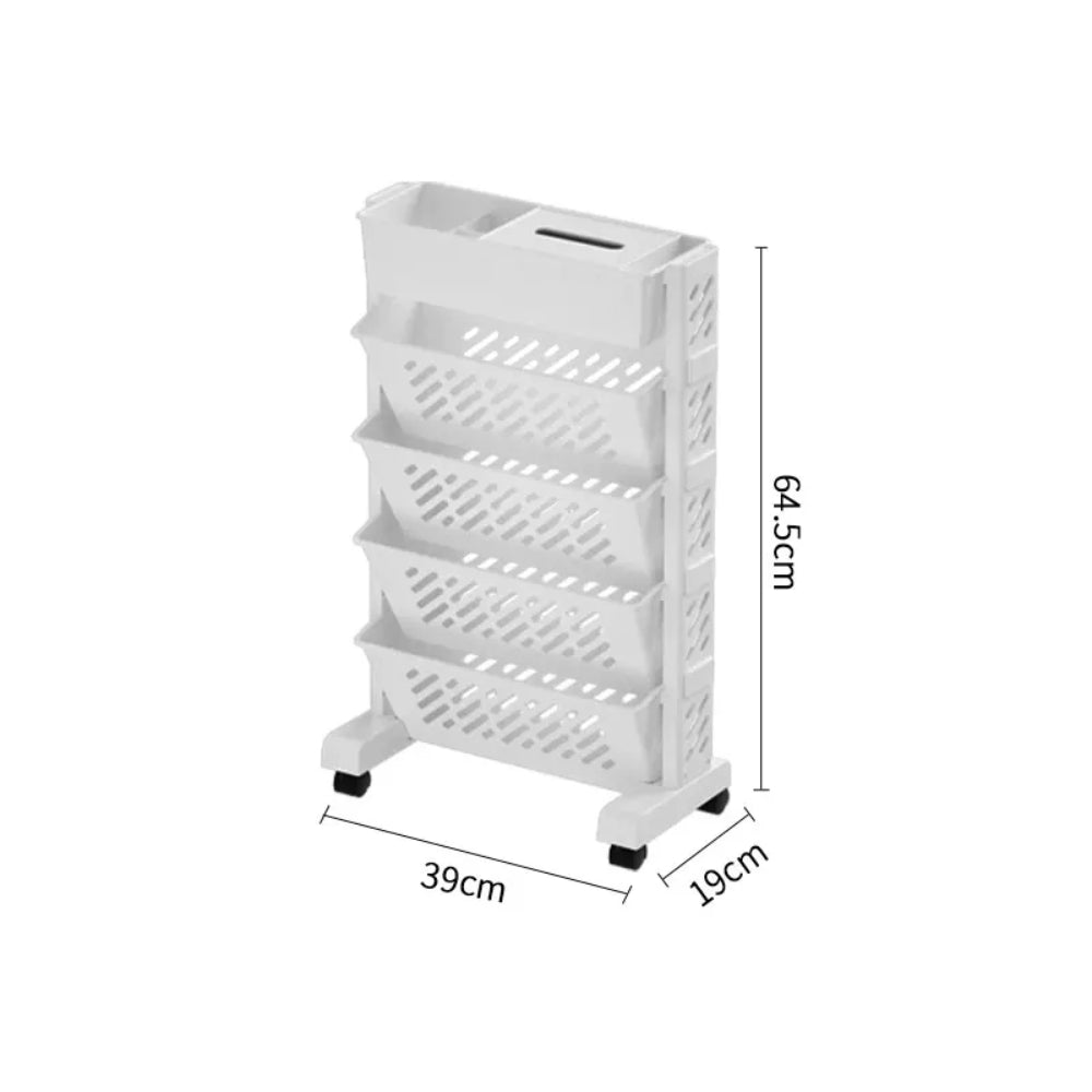 Floor Mounted Movable Bookshelf with Wheels Classroom Desk Storage Rack