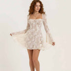 Floral Pattern Lace Tie Front Mini Dress