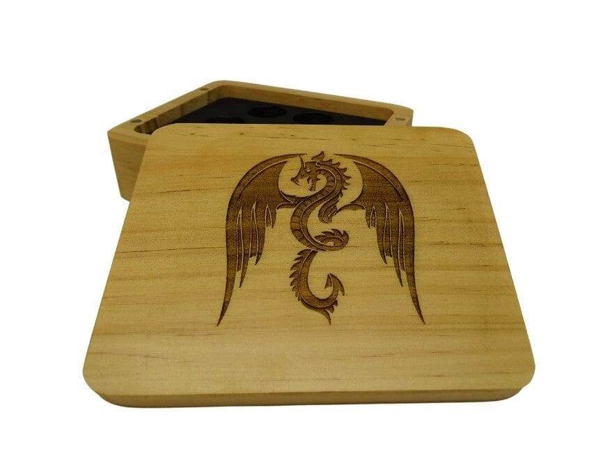 Flying Dragon Wooden Dice Case - Pine Wood
