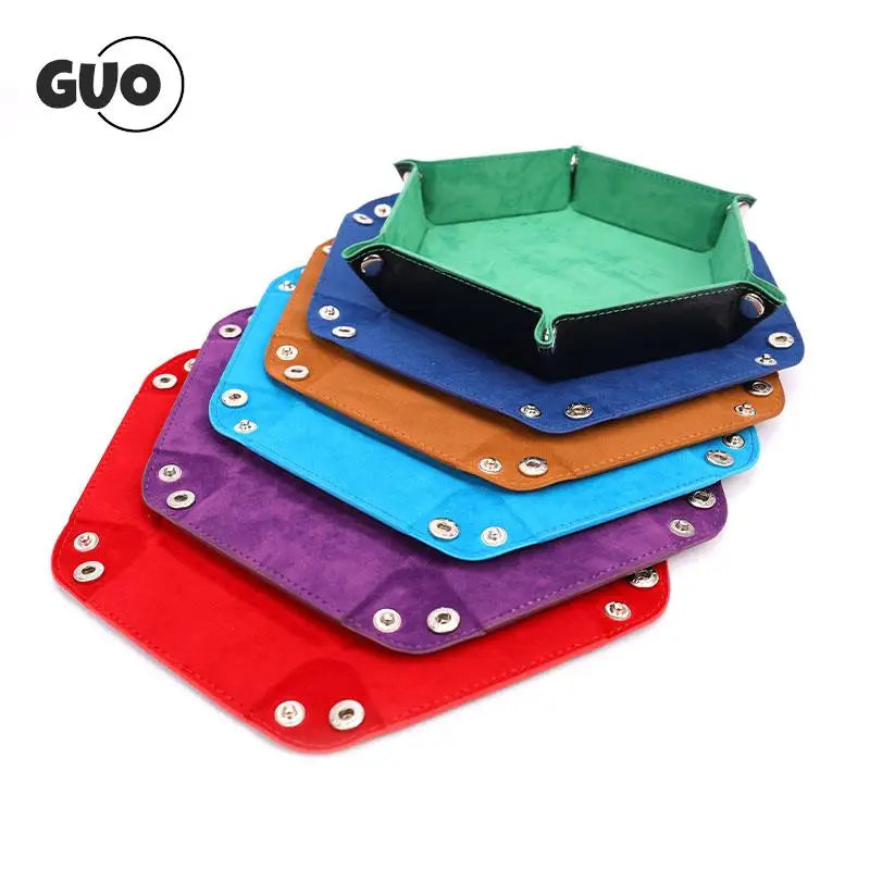 Foldable Dice Tray Box PU Leather Folding Hexagon Coin Square Tray Dice Game 6 Colors