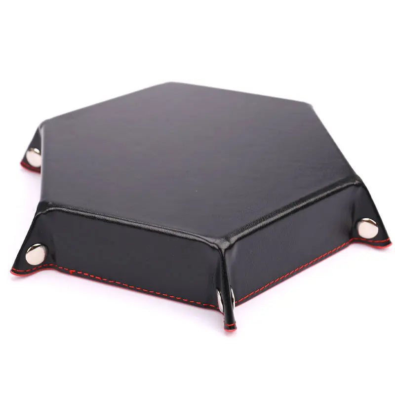 Foldable Dice Tray Box PU Leather Folding Hexagon Coin Square Tray Dice Game 6 Colors