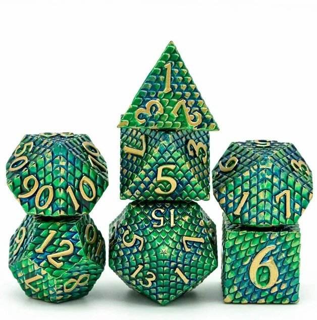 Forest Dragon Scale Metal Dice Set - 