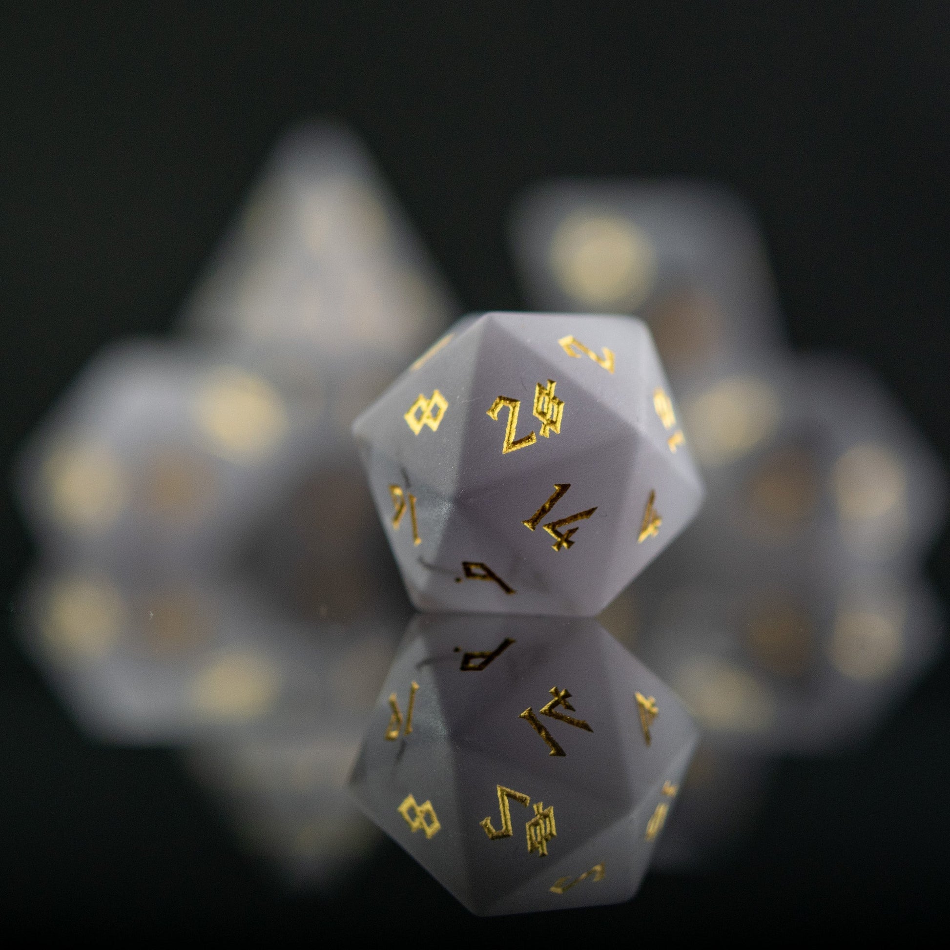 Frosted Grey Cat's Eye Stone Dice Set