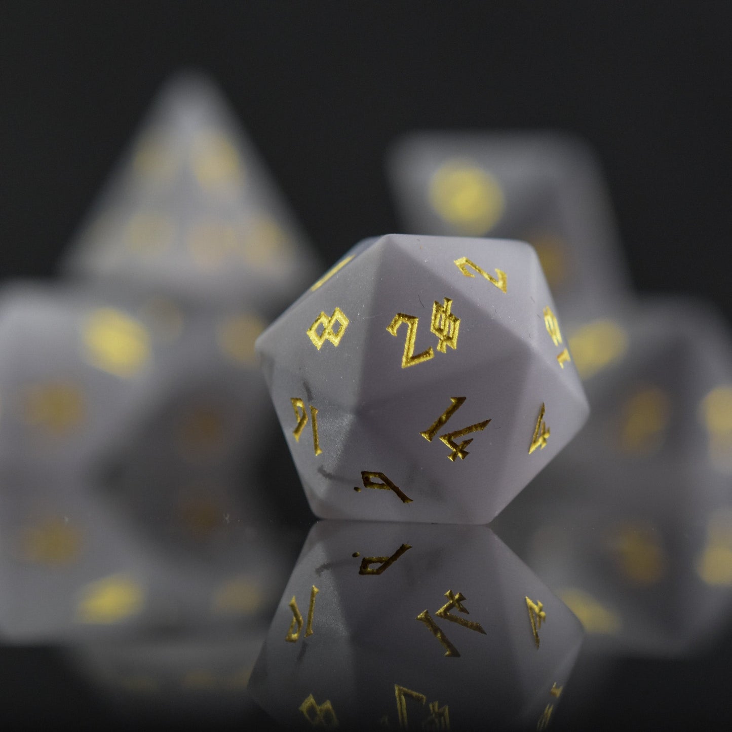 Frosted Grey Cat's Eye Stone Dice Set