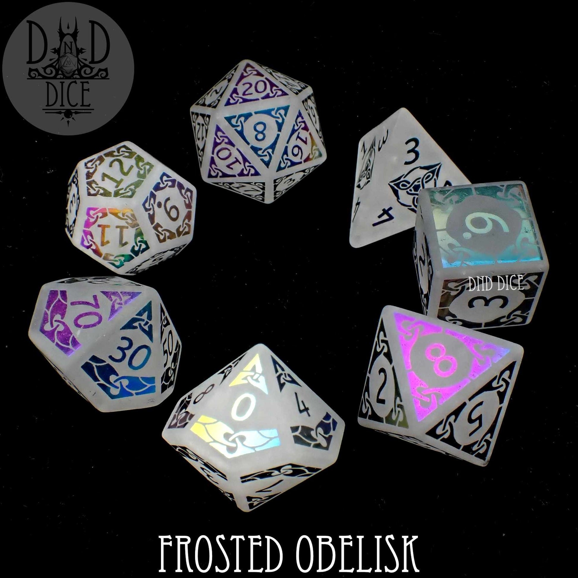 Frosted Obelisk Quartz Dice Set (Gift Box)