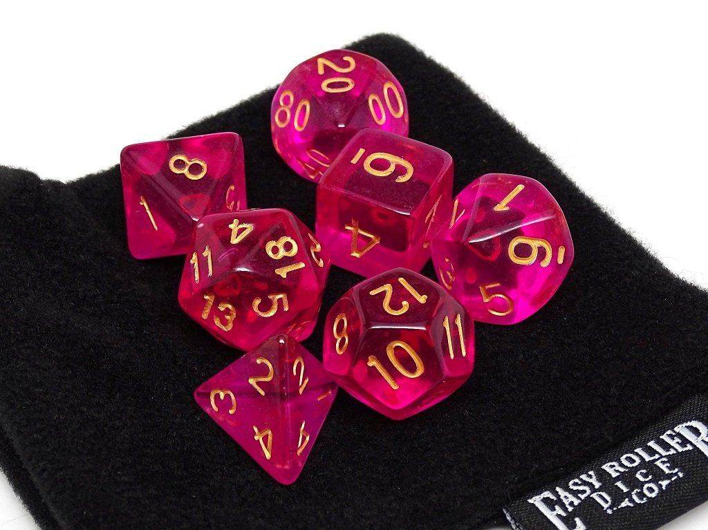 Fuchsia Translucent Dice Collection - 7 Piece Set - 