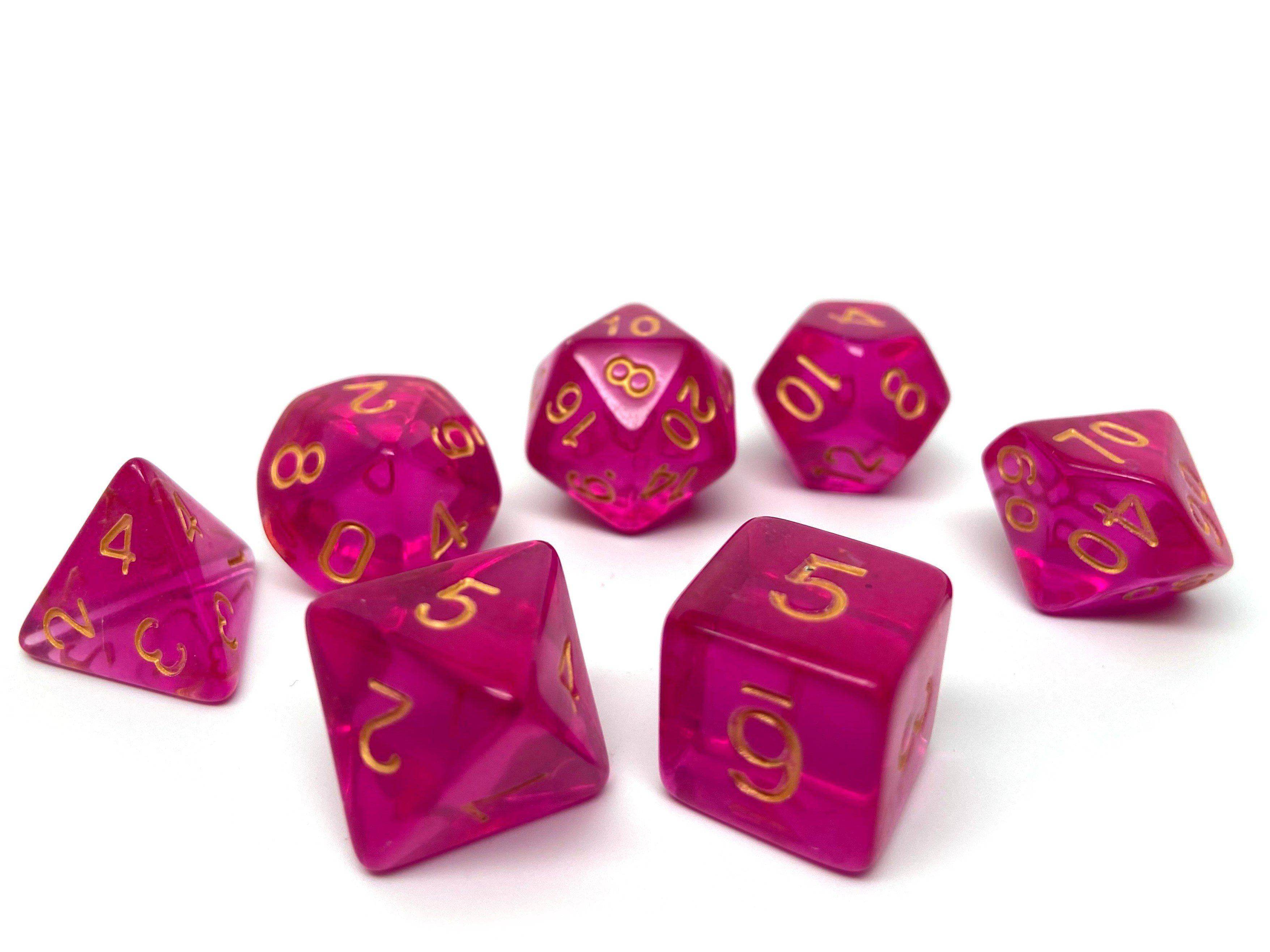 Fuchsia Translucent Dice Collection - 7 Piece Set - 