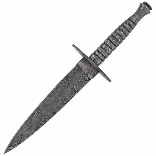 Full Damascus Steel Commando Knife with Leather Sheath