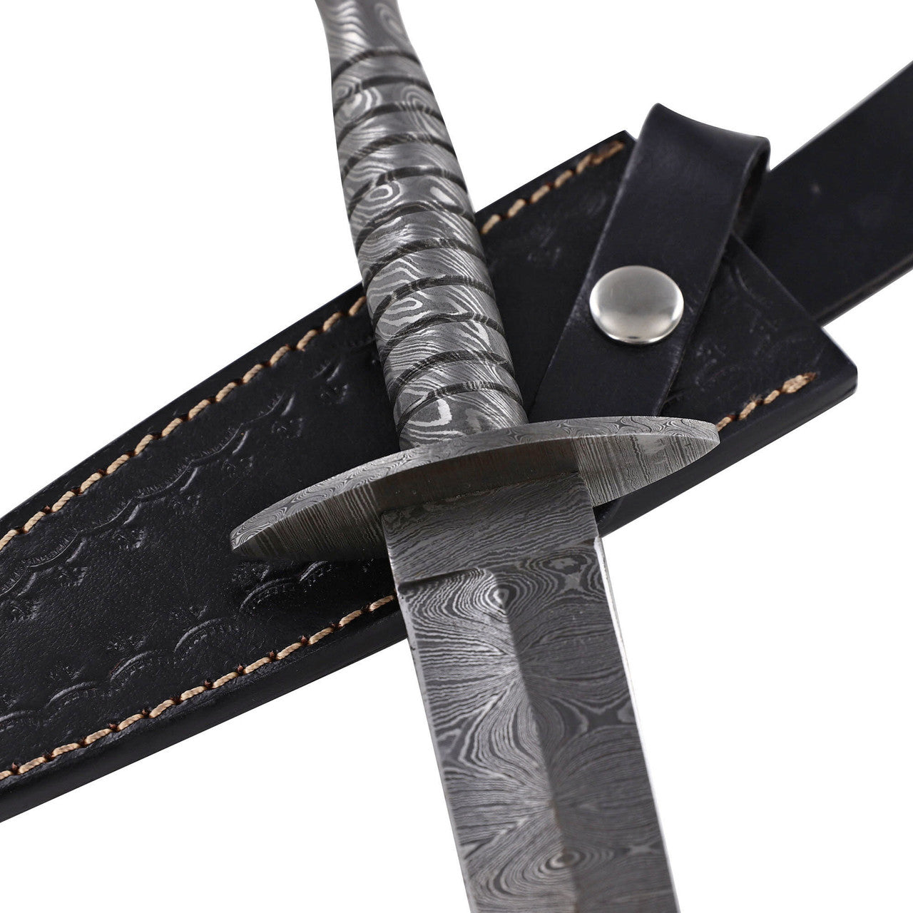 Full Damascus Steel Commando Knife with Leather Sheath