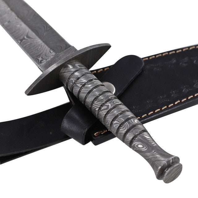 Full Damascus Steel Commando Knife with Leather Sheath