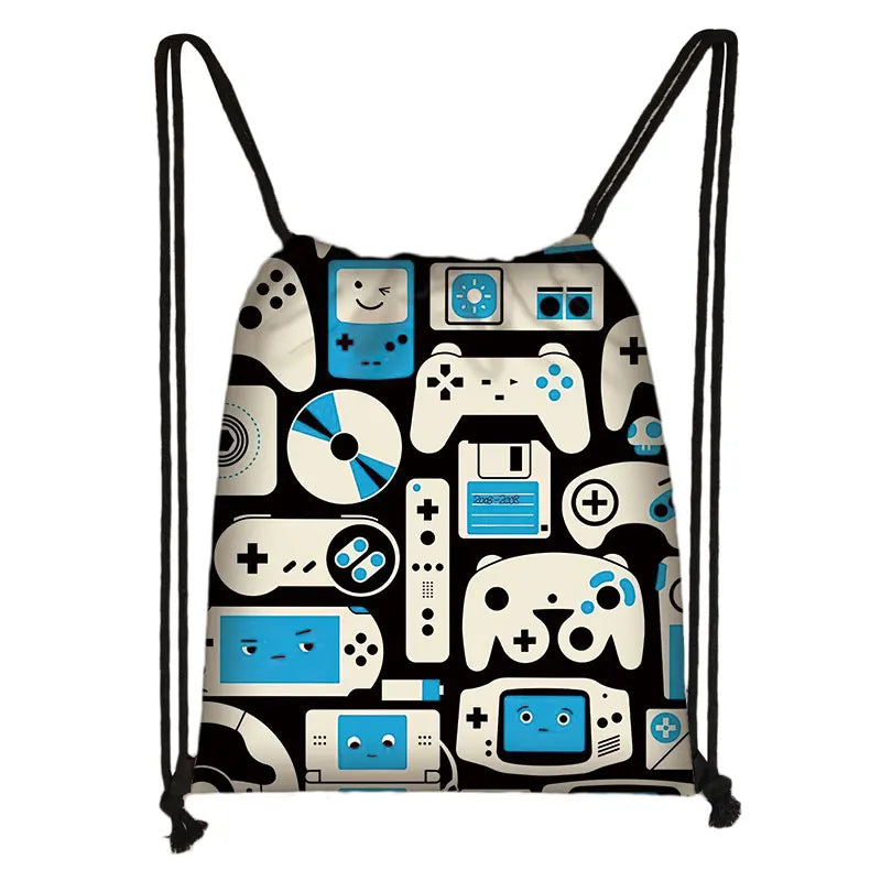 Funny Choose Your Weapon Gamer Print Drawstring Bag Women Men Backpacks Video Game Fan Shoulder Bag for Travel Shoes Holder