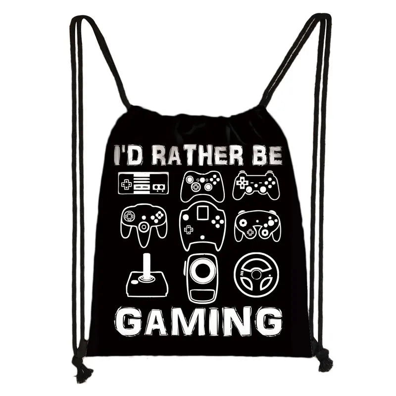 Funny Choose Your Weapon Gamer Print Drawstring Bag Women Men Backpacks Video Game Fan Shoulder Bag for Travel Shoes Holder