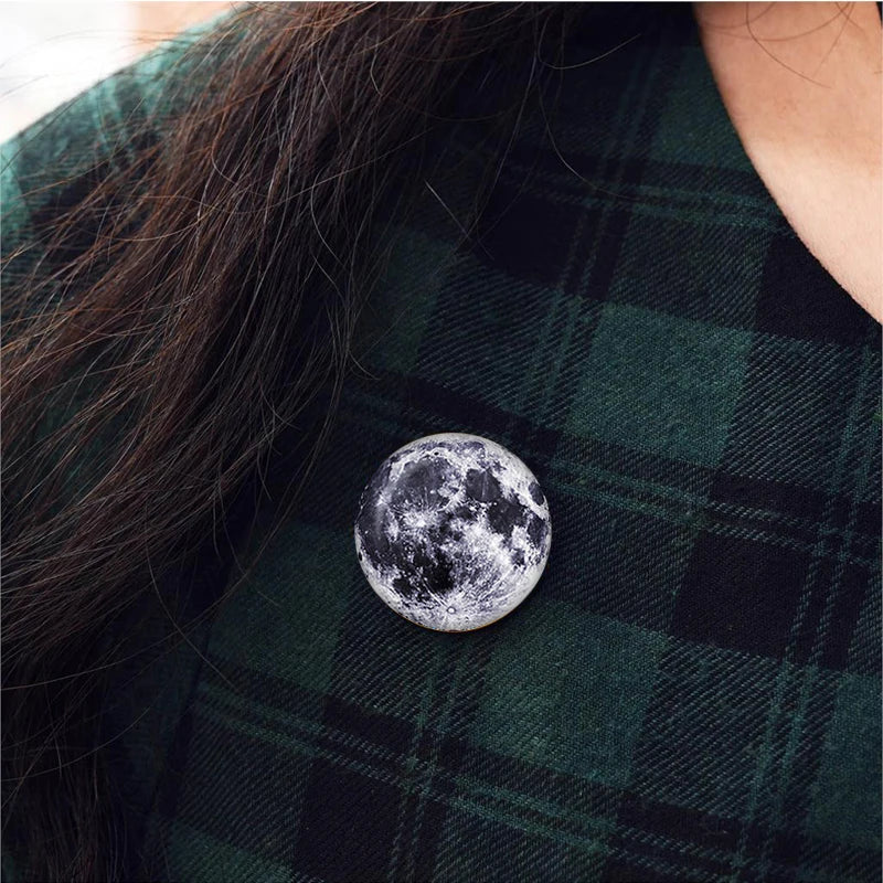 Galaxy Planet Pins Solar System Moon Earth Sun Glass Brooch Badge for Women Shirt Bag Decoration Outer Space Jewelry