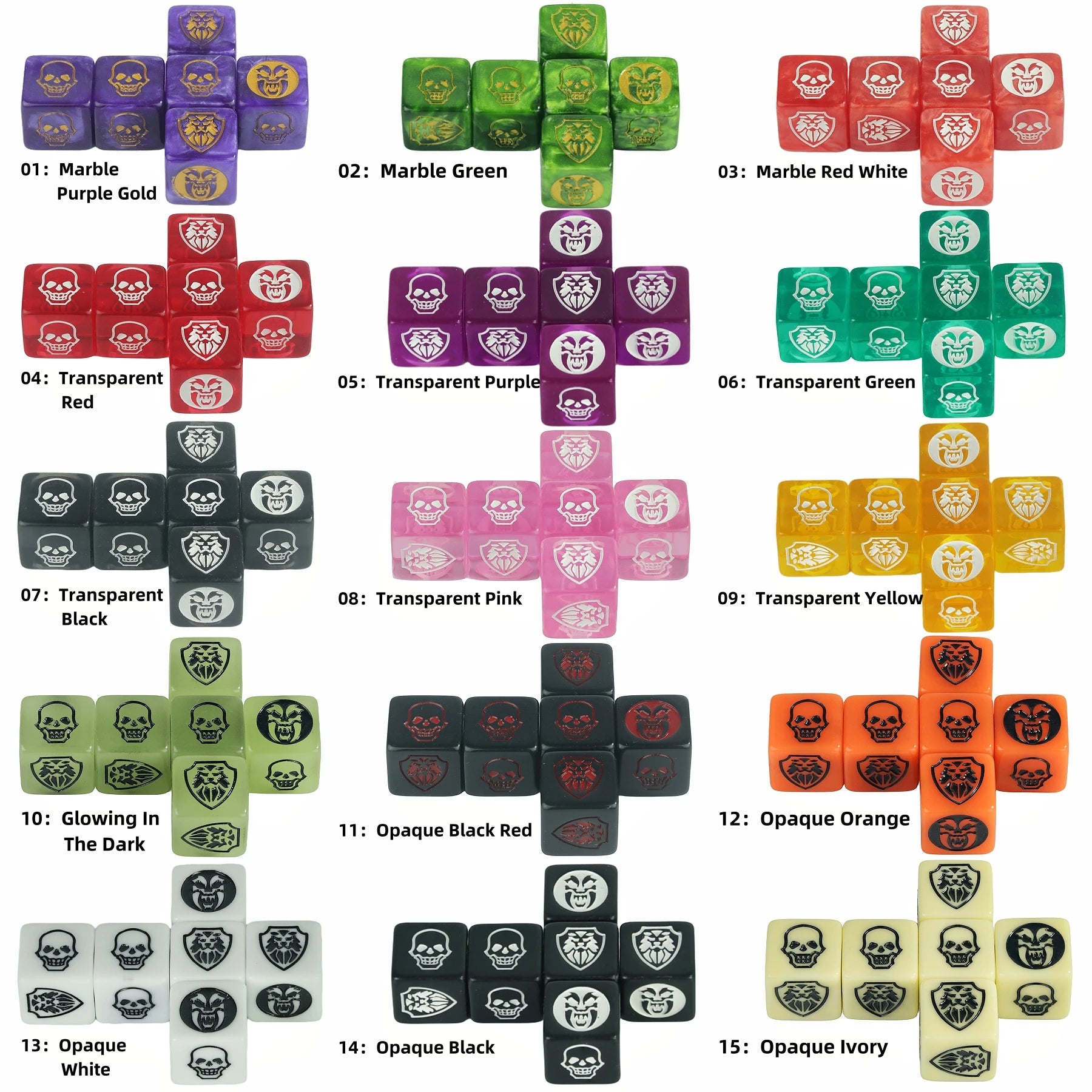 Game Dice 6pcs D6 Dice Transparent Marble Opaque Color for Board Game Table Game