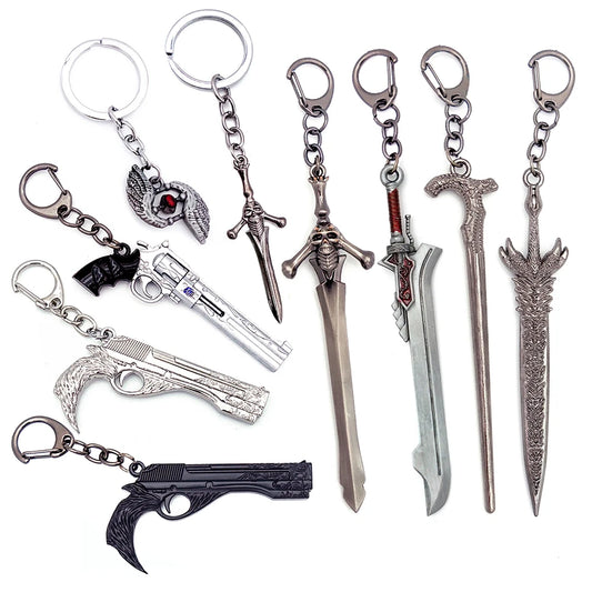 Game DMC Keychain Dante Sword Rebellion Awakening Keyring Nero Red Queen Keychains Revolver Ebony & White Ivory Car Key Ring