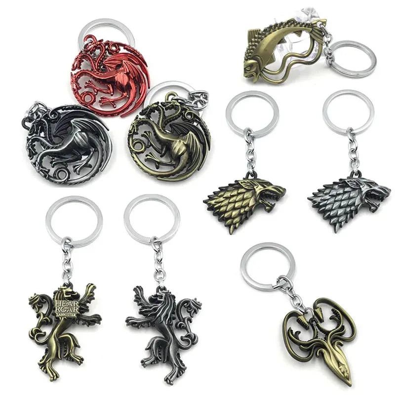 Game of Thrones Dragon Shape Toy Keychain Wolf Head Pendant Fashion Trend Bottle Opener Keyring for Fan Collectible Accessories