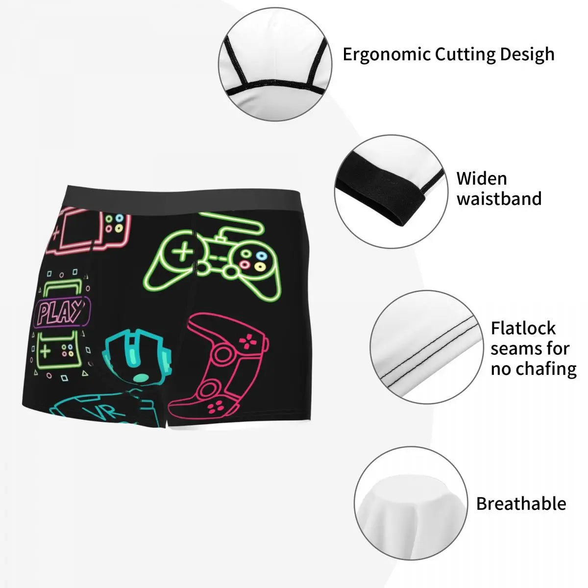 Games Play Now With Neon Man's Boxer Briefs Underpants buttons Highly Breathable High Quality Gift Idea