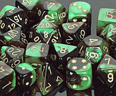 Gemini 4 Polyhedral Black-Green w/gold 7 Die Set - 