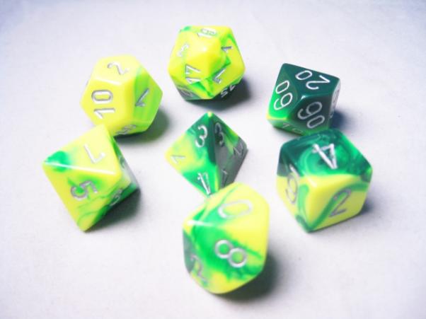 Gemini 6 Polyhedral Green Yellow/Silver 7-Die Set