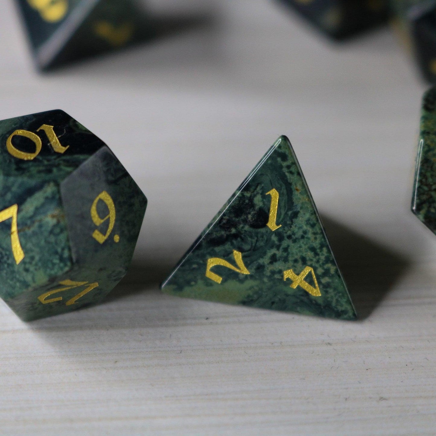 Gemstone Green Eyed Hand Carved DND Dice Set