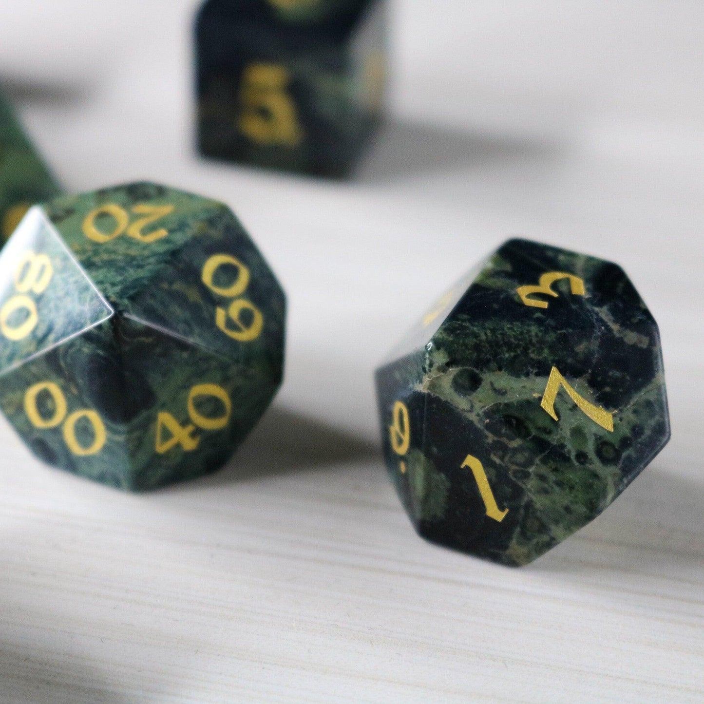 Gemstone Green Eyed Hand Carved DND Dice Set