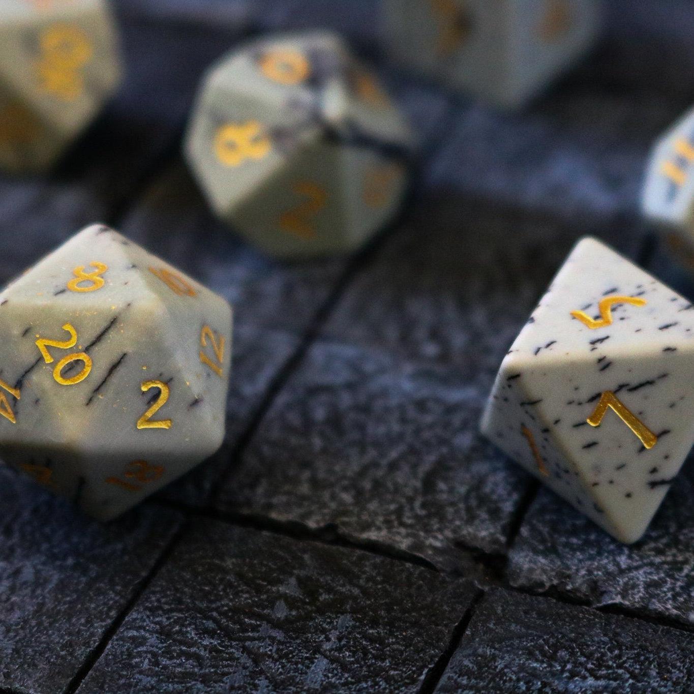 Gemstone Jasper Hand Carved (And Box) DND Dice Set