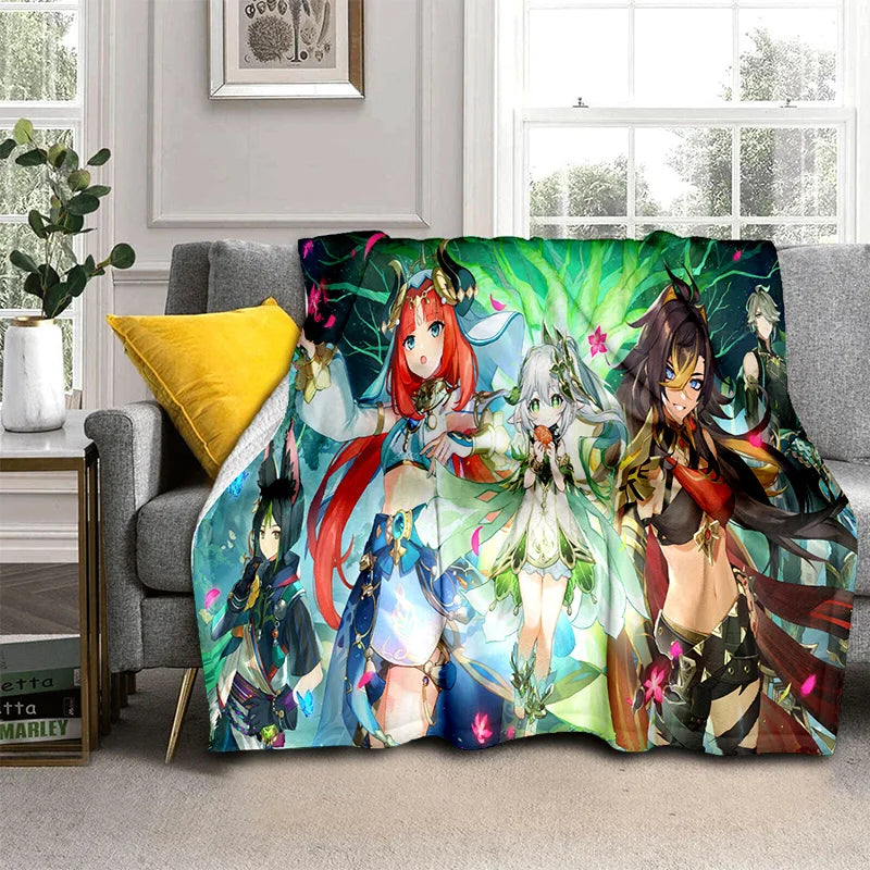 Genshin Impact Gamer Cartoon Blanket,Soft Throw