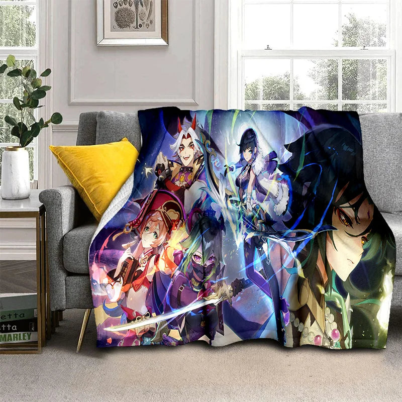 Genshin Impact Gamer Cartoon Blanket,Soft Throw