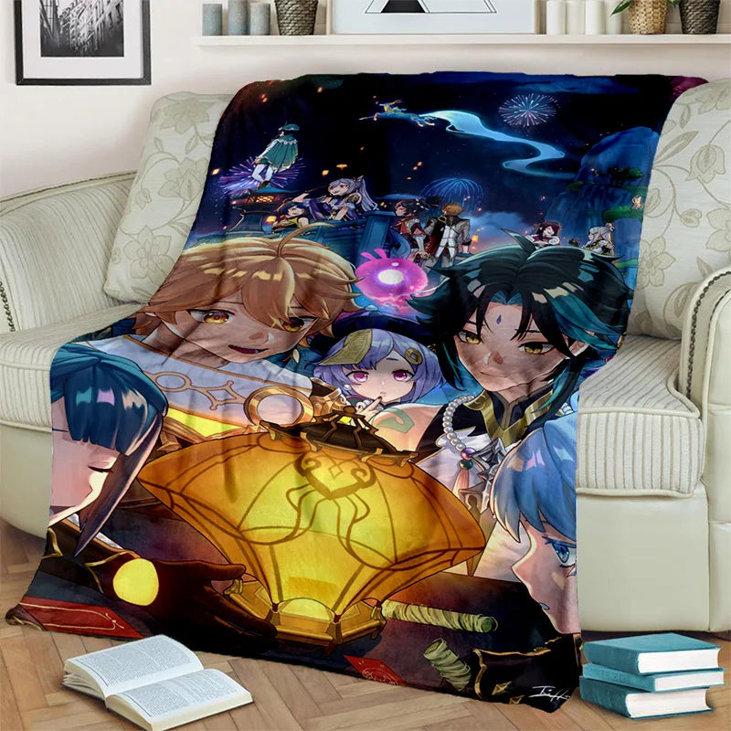 Genshin Impact Gamer Cartoon Blanket,Soft Throw