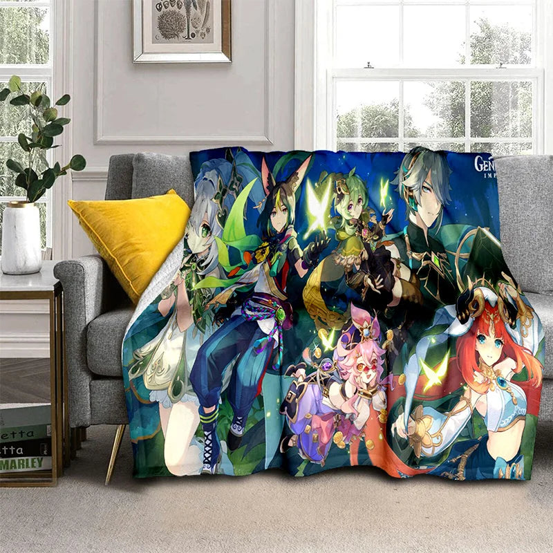 Genshin Impact Gamer Cartoon Blanket,Soft Throw