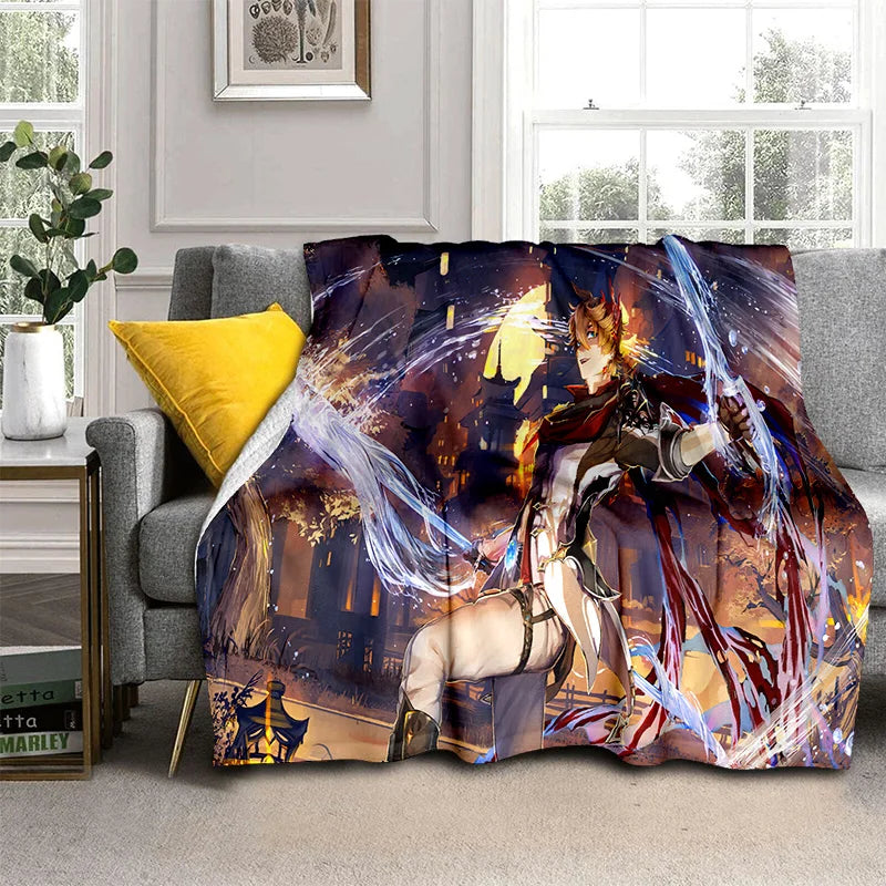 Genshin Impact Gamer Cartoon Blanket,Soft Throw