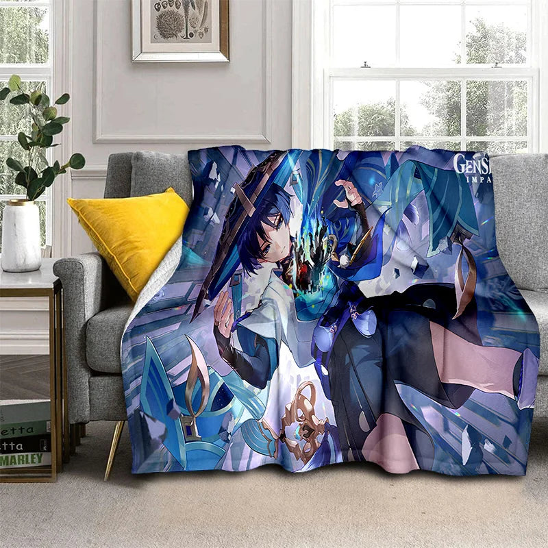 Genshin Impact Gamer Cartoon Blanket,Soft Throw