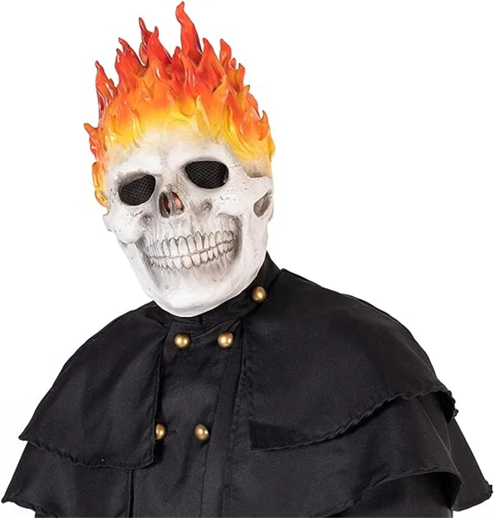 Ghost Rider Mask Halloween Horror Flame Skull Mask Scary Skeleton Zombie Spooky Knight Creepy Demon Masque Carnival Party Props