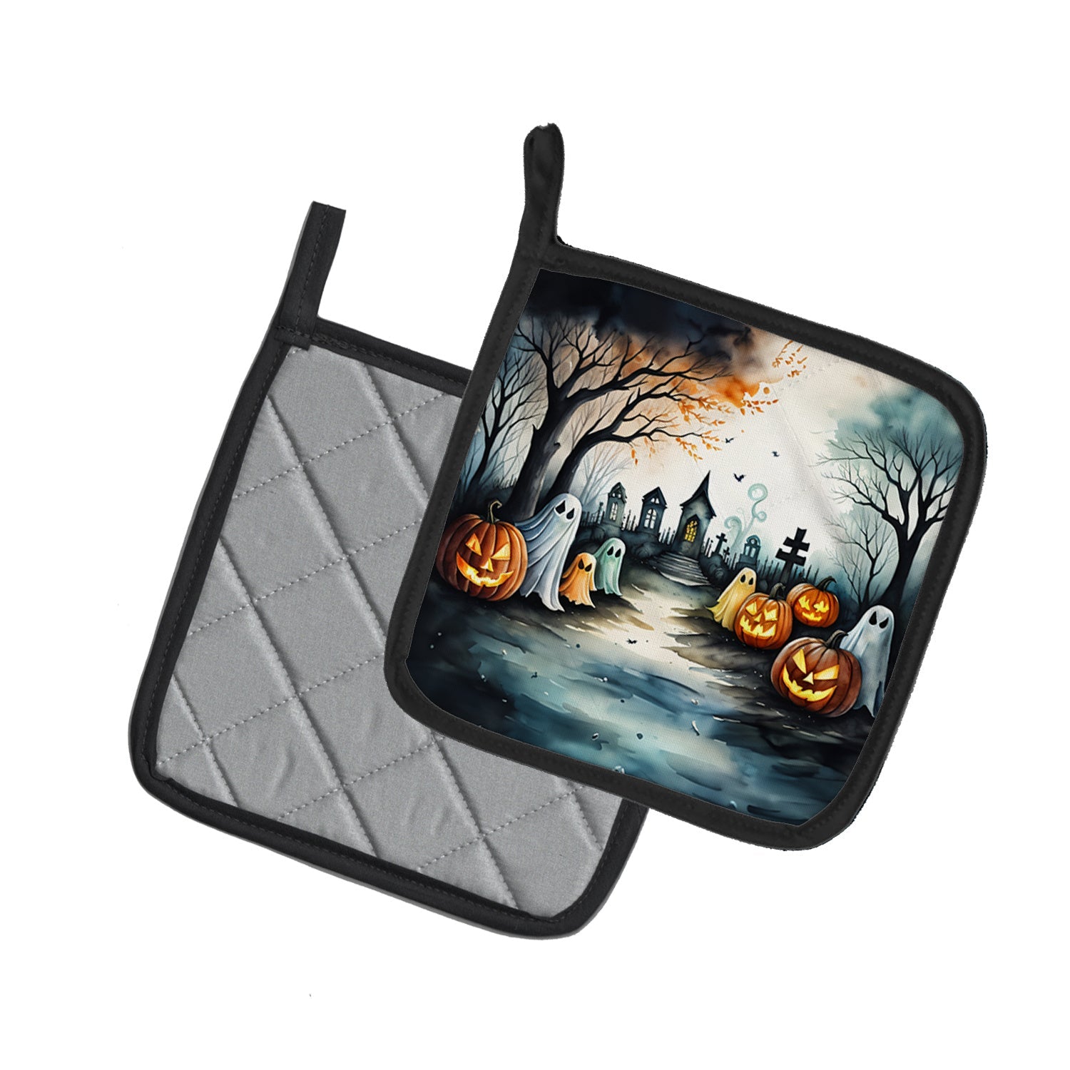 Ghosts Spooky Halloween Pair of Pot Holders Kitchen Heat Resistant Pot Holders Sets Oven Hot Pads for Cooking Baking BBQ, 7 1/2 x 7 1/2