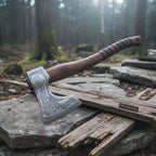 Hand-Forged Carbon Steel Viking Axe | Carved Ash Wood Handle | Leather Wrap Grip | JW SteelCrafts