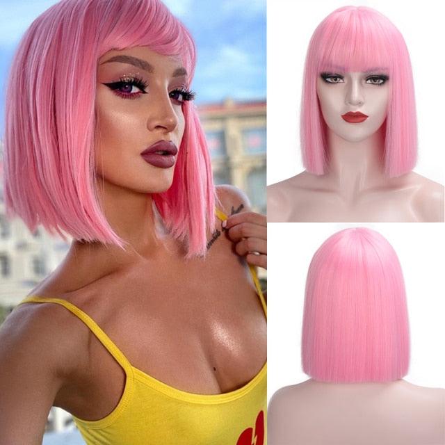 Glorious Synthetic Wigs Short Bob Wigs Black/Pink Bangs Wigs for Women Heat Resistant Fiber Hair Brazilin Wigs For Black Women Cosplay Wigs For Women