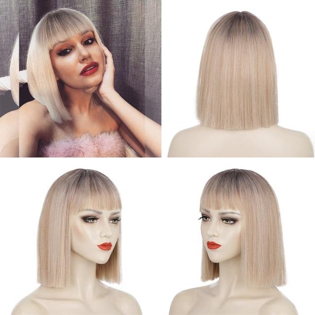 Glorious Synthetic Wigs Short Bob Wigs Black/Pink Bangs Wigs for Women Heat Resistant Fiber Hair Brazilin Wigs For Black Women Cosplay Wigs For Women