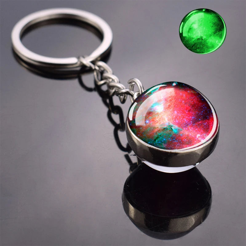 Glow In The Dark Multicolor Planet Galaxy Keychain Universe Key Chain Outer Space Astronomical Jewelry Glass Ball Keyring