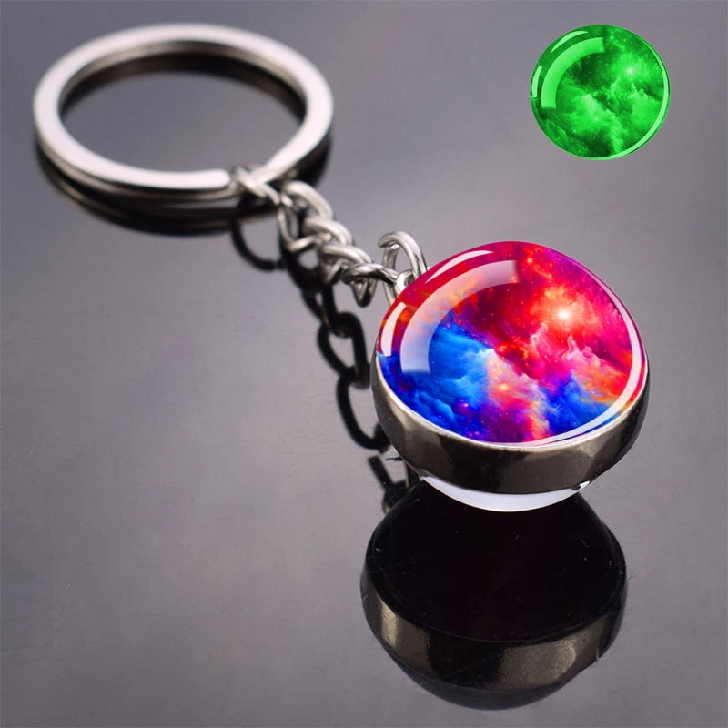 Glow In The Dark Multicolor Planet Galaxy Keychain Universe Key Chain Outer Space Astronomical Jewelry Glass Ball Keyring