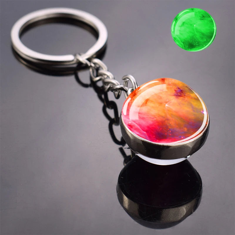 Glow In The Dark Multicolor Planet Galaxy Keychain Universe Key Chain Outer Space Astronomical Jewelry Glass Ball Keyring