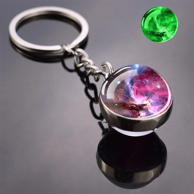 Glow In The Dark Multicolor Planet Galaxy Keychain Universe Key Chain Outer Space Astronomical Jewelry Glass Ball Keyring