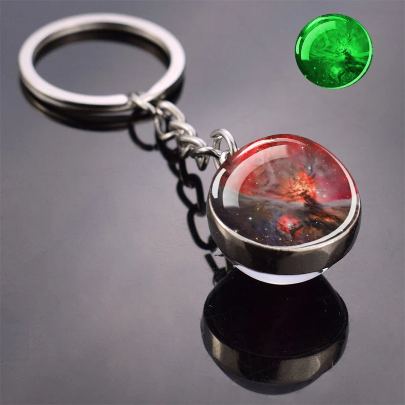 Glow In The Dark Multicolor Planet Galaxy Keychain Universe Key Chain Outer Space Astronomical Jewelry Glass Ball Keyring