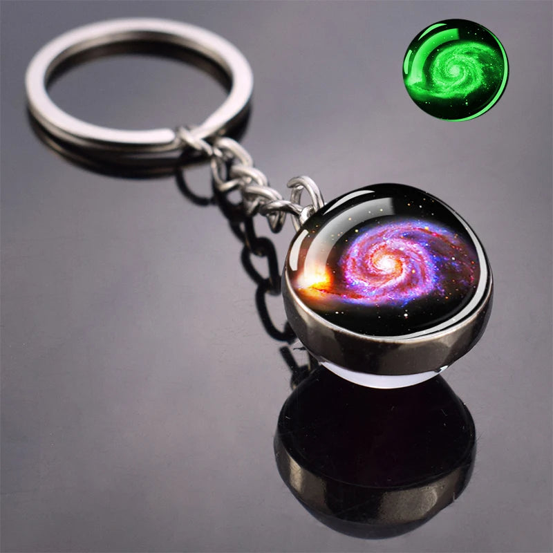 Glow In The Dark Multicolor Planet Galaxy Keychain Universe Key Chain Outer Space Astronomical Jewelry Glass Ball Keyring