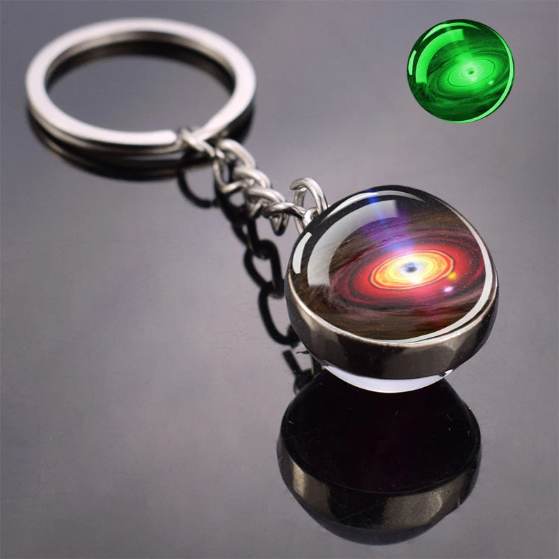 Glow In The Dark Multicolor Planet Galaxy Keychain Universe Key Chain Outer Space Astronomical Jewelry Glass Ball Keyring