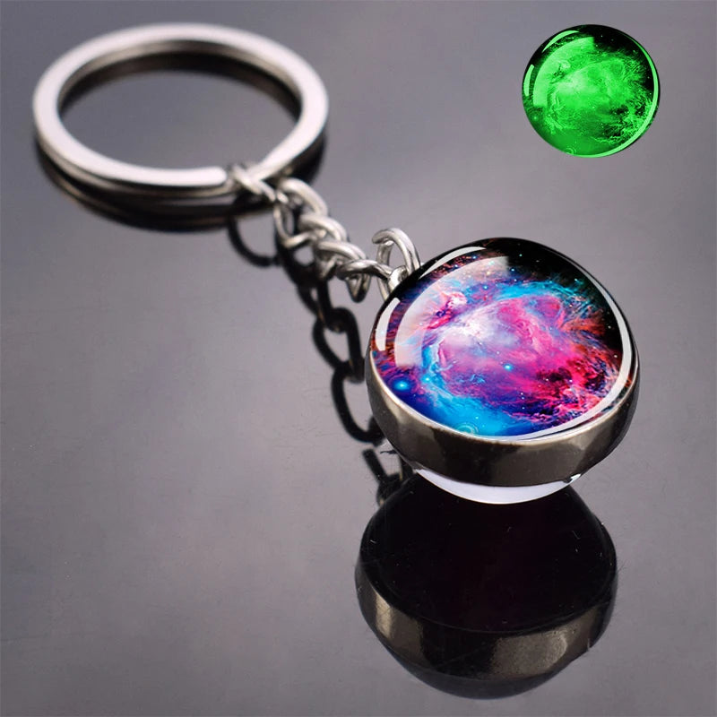 Glow In The Dark Multicolor Planet Galaxy Keychain Universe Key Chain Outer Space Astronomical Jewelry Glass Ball Keyring